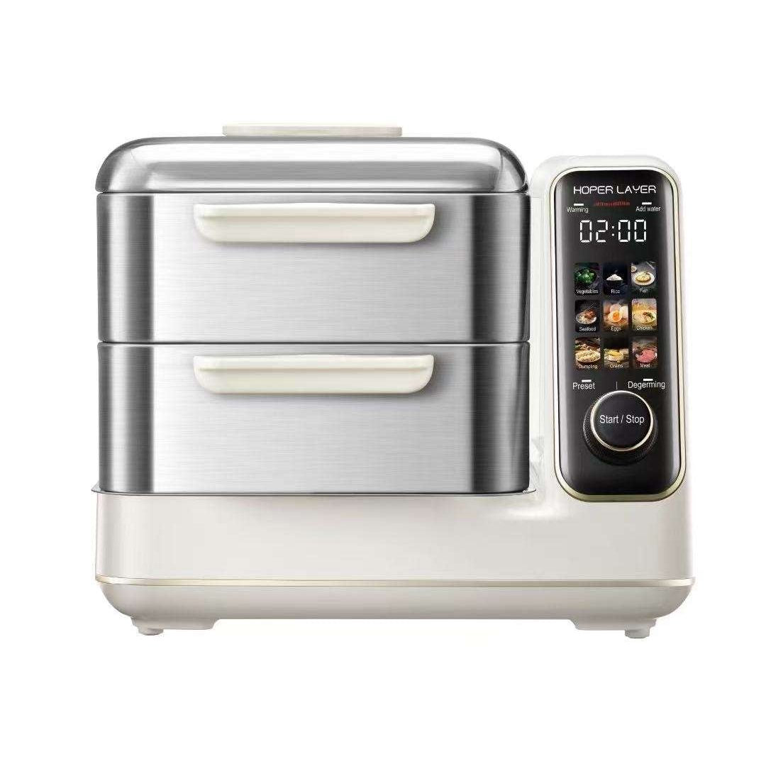 Hoper Layer Electric Food Steamer 16L Large Capacity 10 Second Start 24H Timer Independent Water Tank