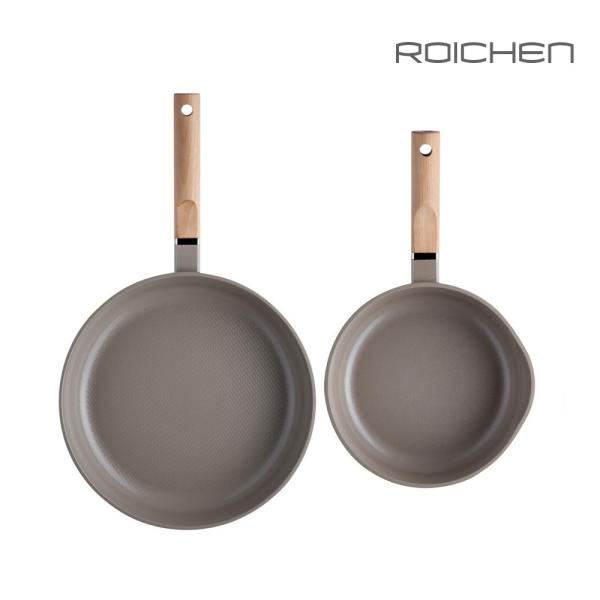 ROICHEN Ceramic IH Wok Deep Frypan 28cm Latte Grey Made in Korea