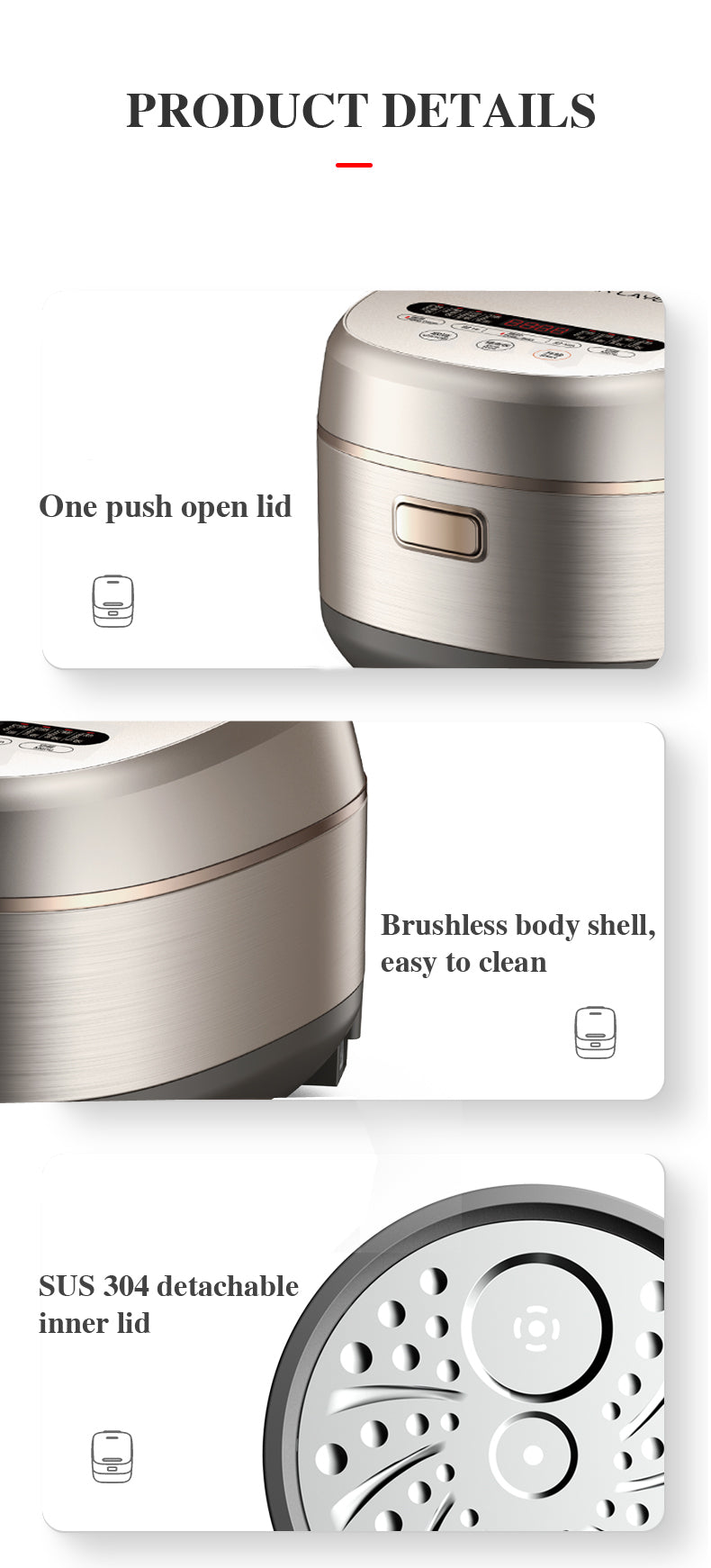 Hoper Layer IH Stainless Steel Rice Cooker 4L (8 Cups)