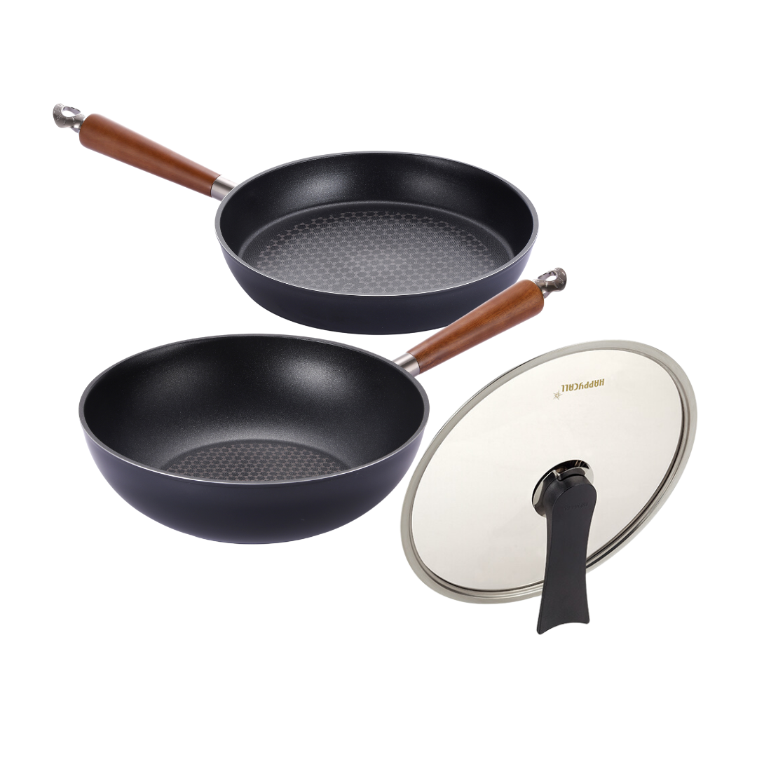 Happycall Crocodile IH Graphene Frypan & Wok Set with Lid 28cm & 30cm