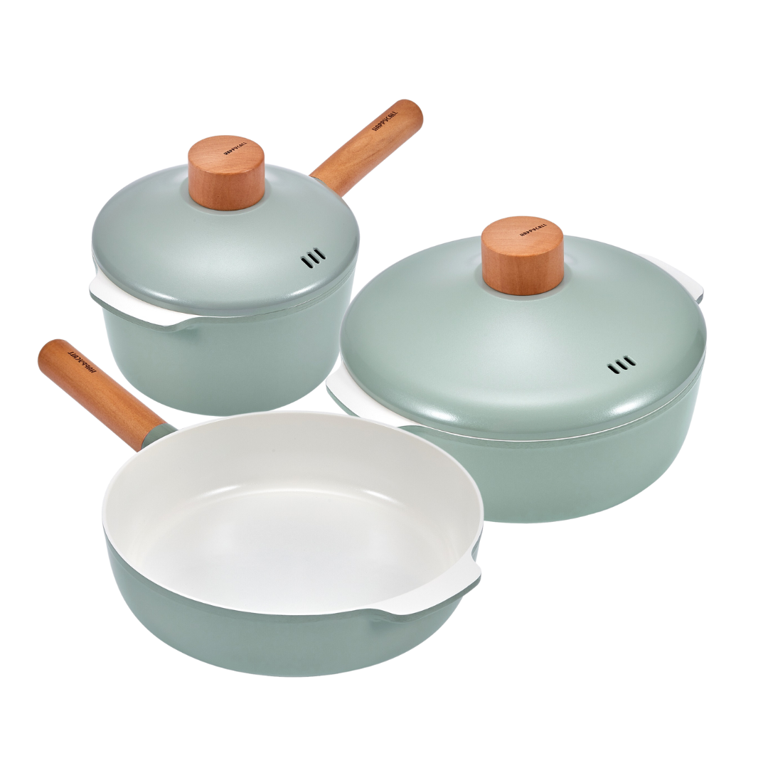 Happycall ZIUM IH Ceramic Non-stick Cookware 5-Piece Set Sauce Pot Frypan and Casserole