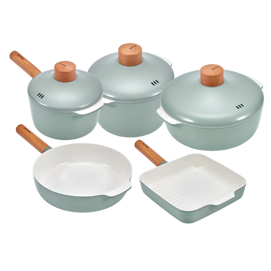 ZIUM IH Ceramic Non-stick Cookware 8-Piece Set Sauce Pot Frypan and Casserole