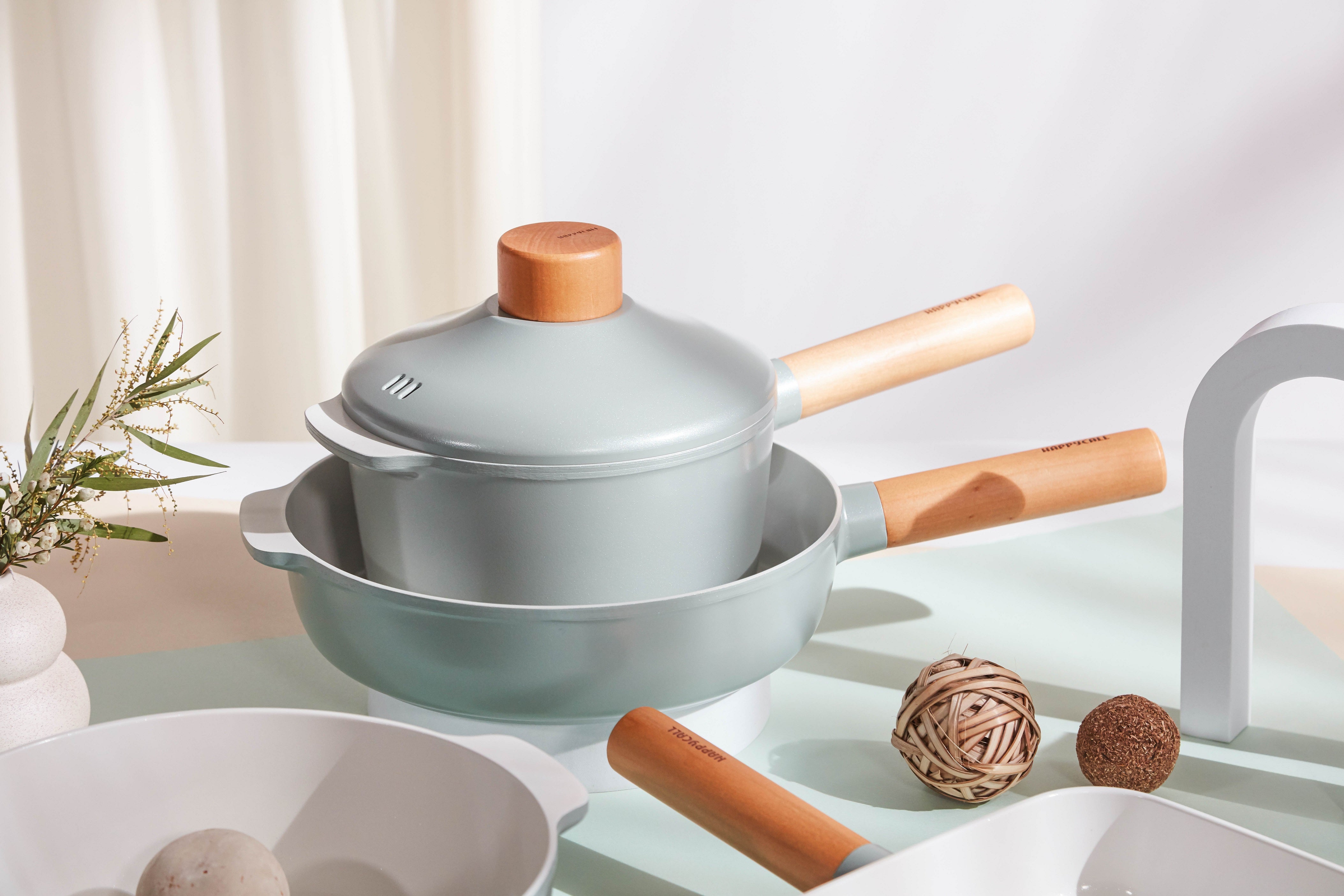 Happycall ZIUM IH Ceramic Non-stick Cookware 5-Piece Set Sauce Pot Frypan and Casserole