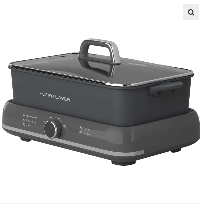 HOPER LAYER Electric Hot Pot 6L – Multifunctional Nonstick Cooker with Grill, Boil, Simmer & Fry Modes | 2000W Power, Square Removable Pot, 3-Level Knob Control