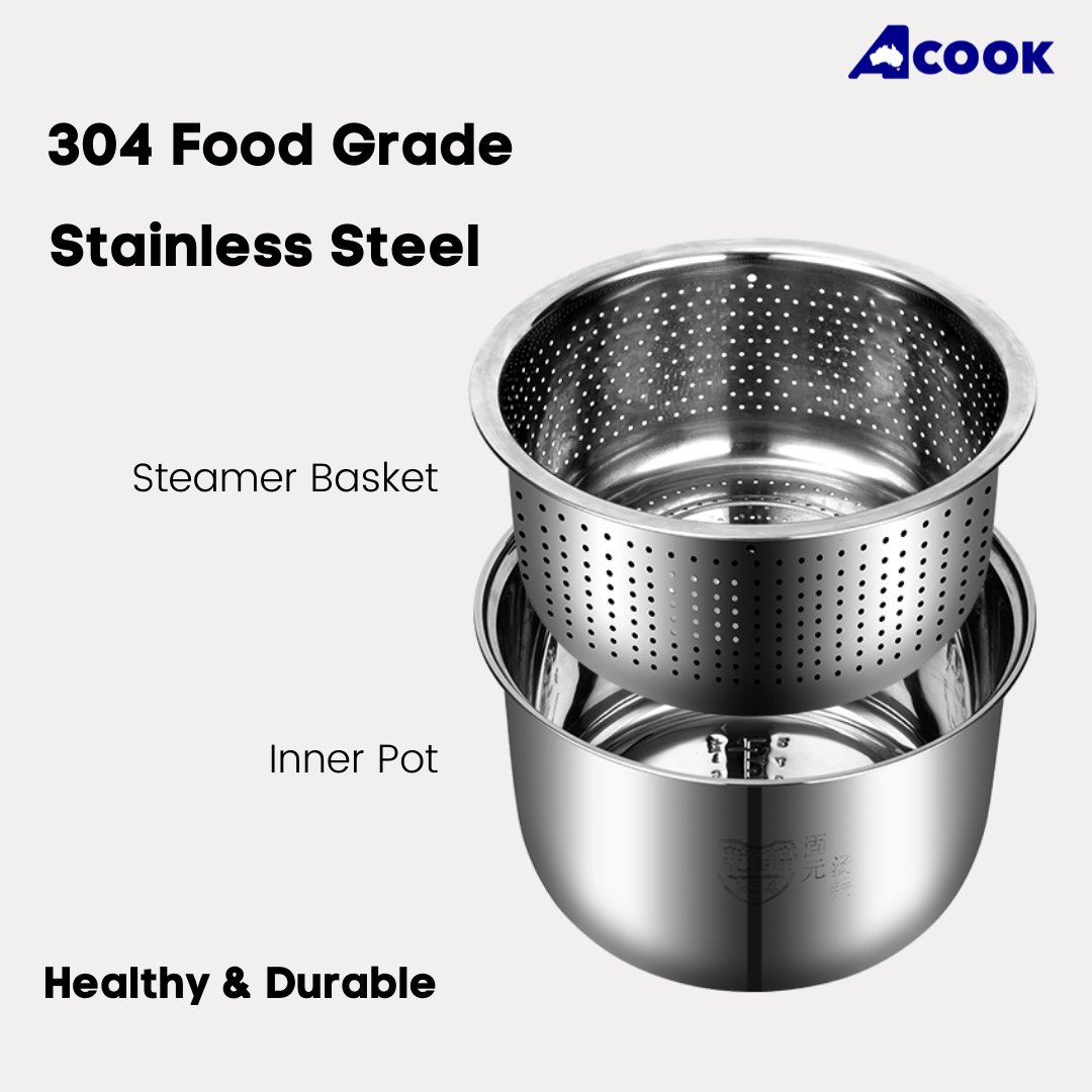 ACook BOILSTEAM 6 Cups Stainless Steel Inner Pot Rice Cooker