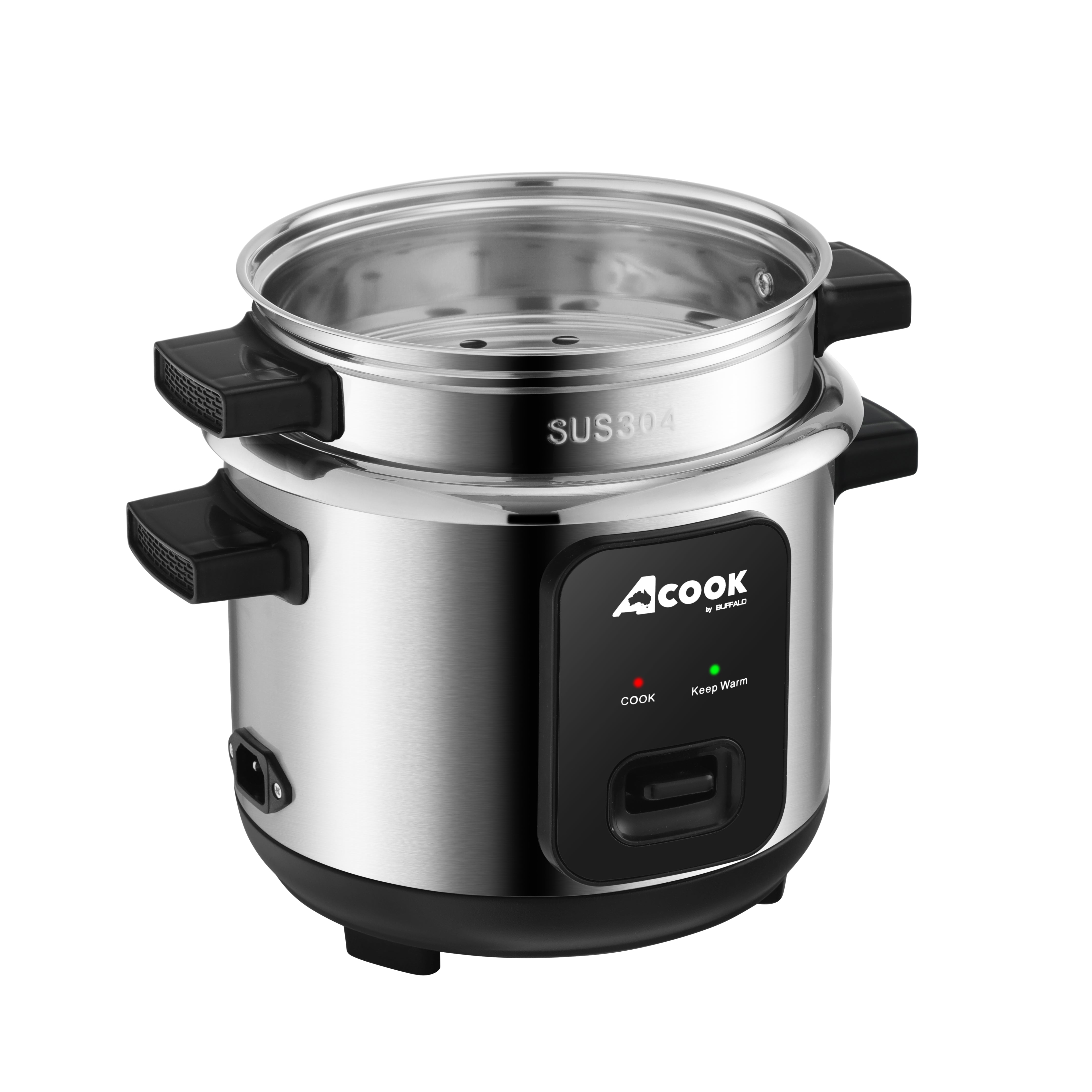 ACook by Buffalo Stainless Steel No Coating Chemical Free Classic Rice Cooker (10-Cup)
