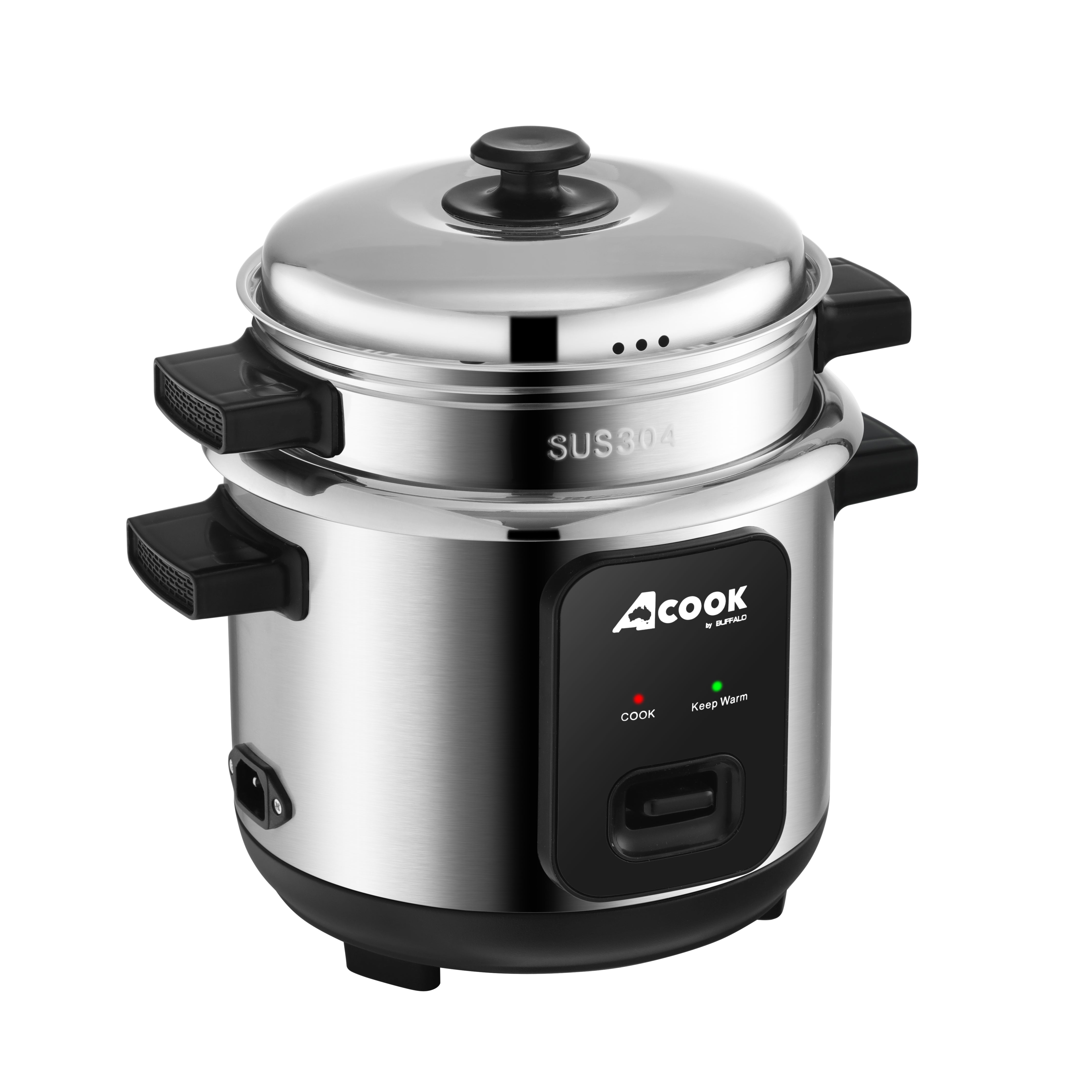 ACook by Buffalo Stainless Steel No Coating Chemical Free Classic Rice Cooker (10-Cup)