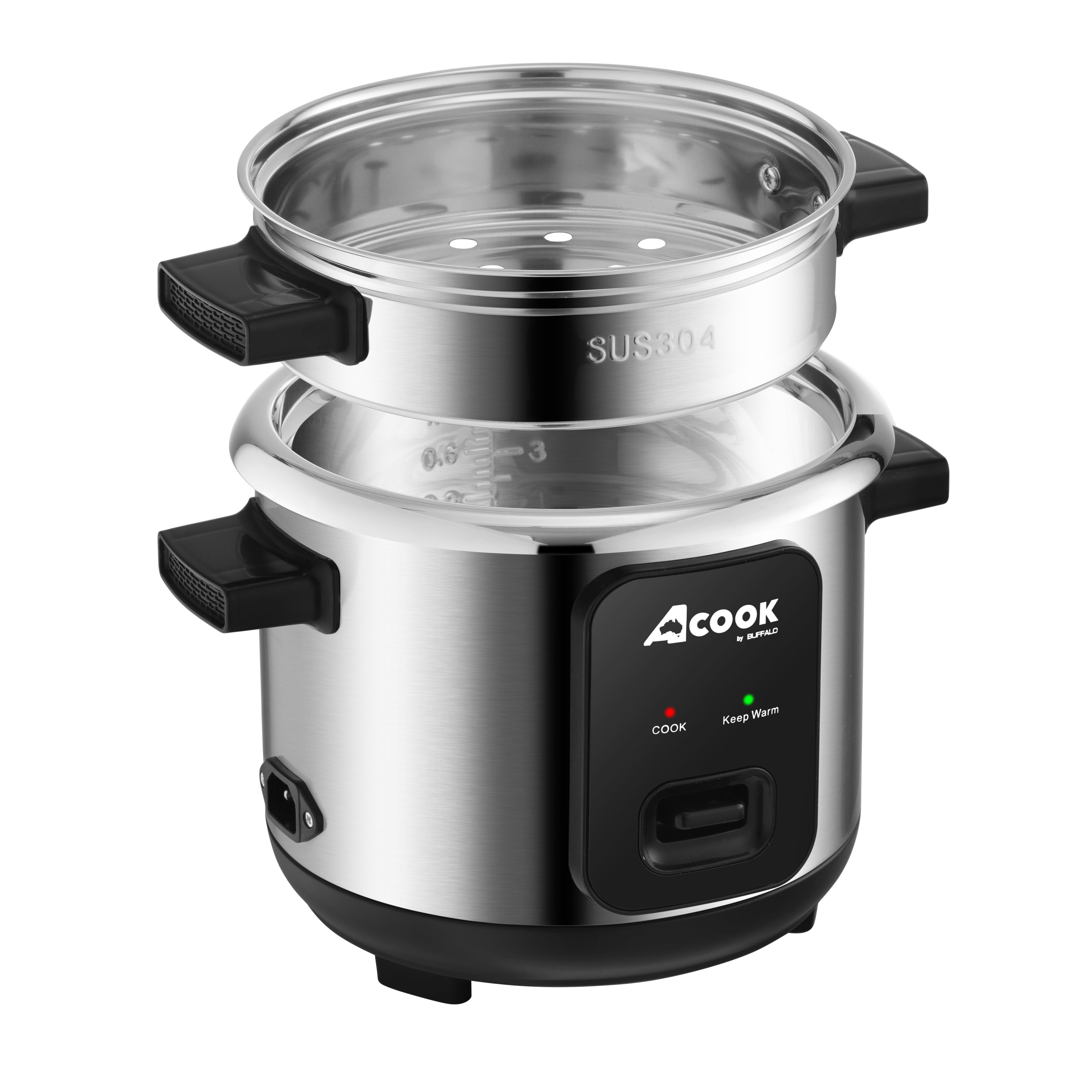 ACook by Buffalo Stainless Steel No Coating Chemical Free Classic Rice Cooker (10-Cup)