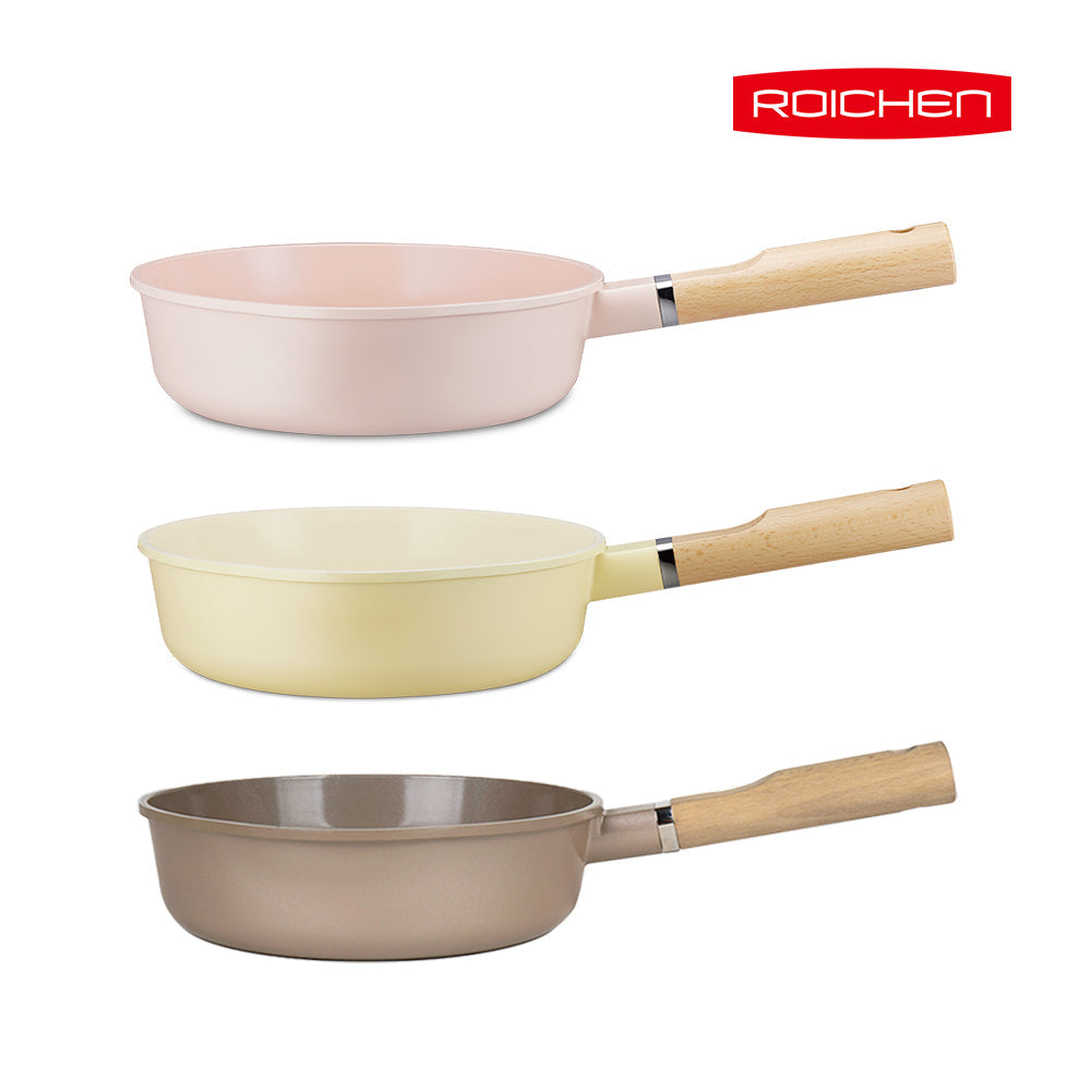 ROICHEN Ceramic IH Wok Deep Frypan 28cm Latte Grey Made in Korea