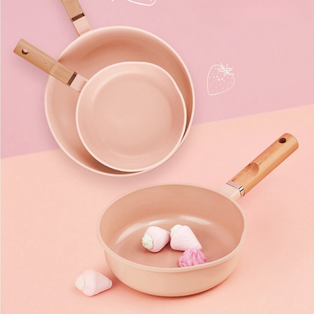 ROICHEN Ceramic IH Wok Deep Frypan 28cm Candy Pink Made in Korea