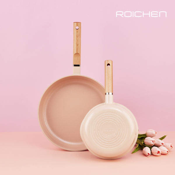 ROICHEN Ceramic IH Wok Deep Frypan 28cm Candy Pink Made in Korea