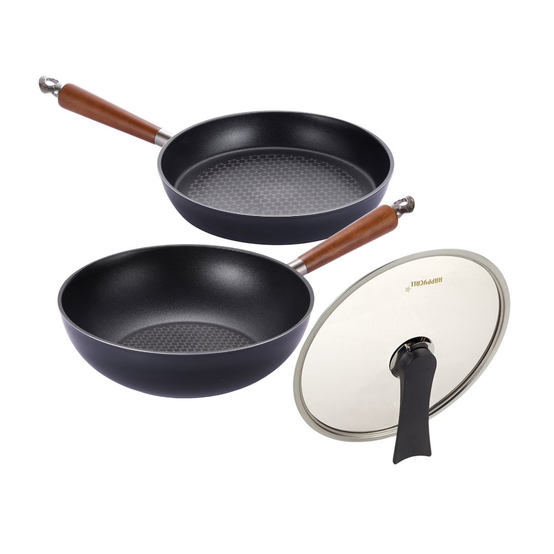 Happycall Crocodile IH Graphene Frypan & Wok Set with Lid- 28cm & 30cm