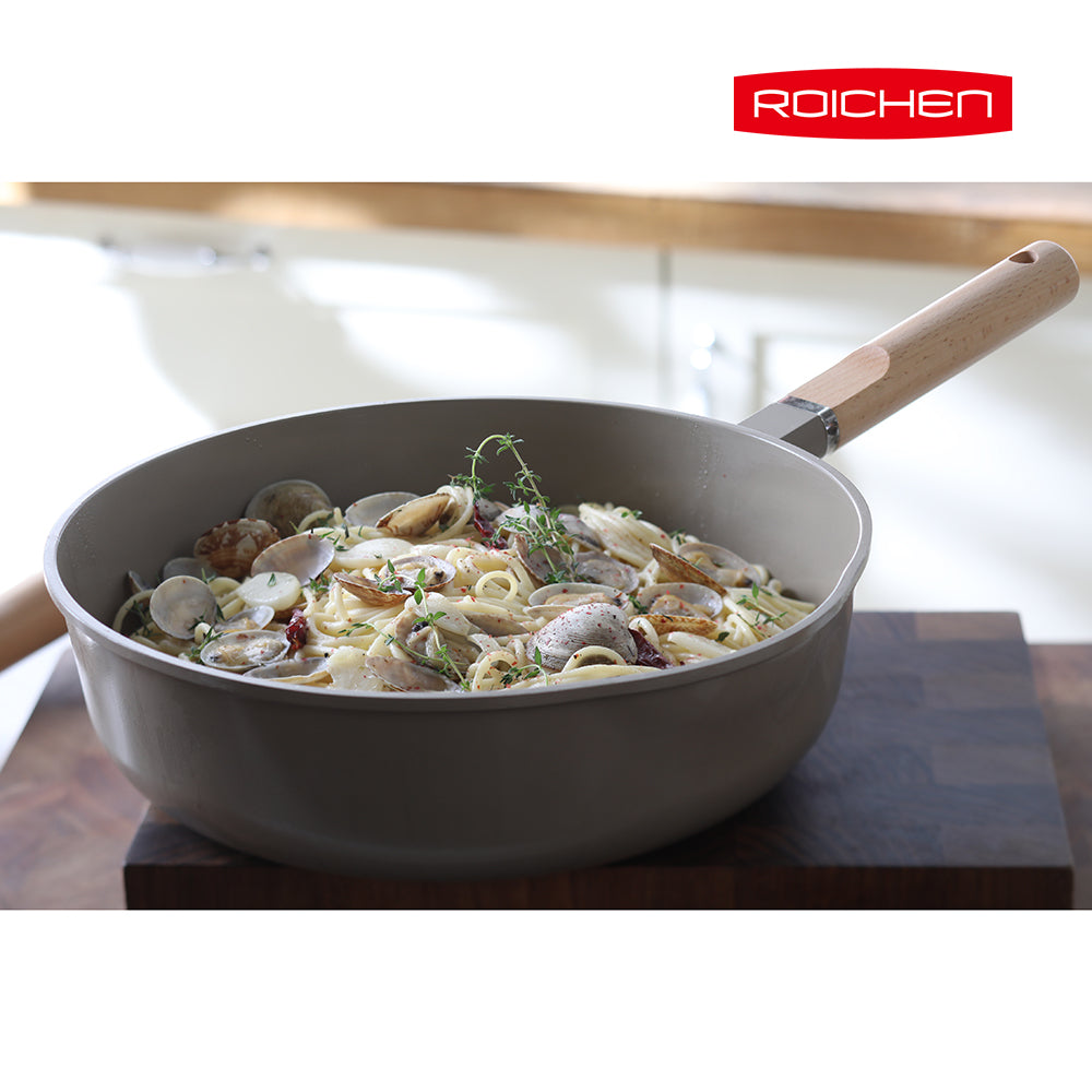 ROICHEN Ceramic IH Wok Deep Frypan 28cm Latte Grey Made in Korea