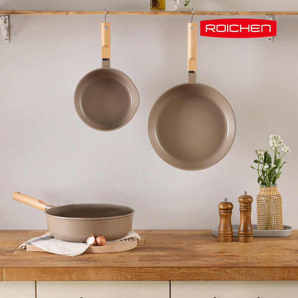 ROICHEN Ceramic IH Wok Deep Frypan 28cm Latte Grey Made in Korea