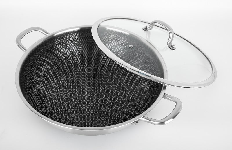 Buffalo TOROS 36cm Honeycomb Wok with Lid (316 Stainless Steel)