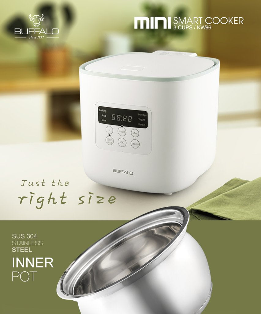 Buffalo Stainless Steel Inner Pot Mini Smart Cooker (3 cups)